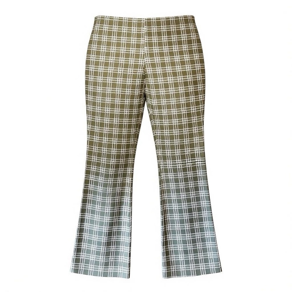 Altar'd State Green White Plaid Cropped Flare Pants Small Retro Boho Made In USA